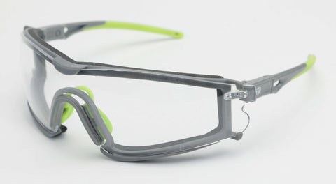 Image of Encon Scudo Safety Glasses Clear Anti-Fog Lens Green Frame Fire Resistant Foam Gasket