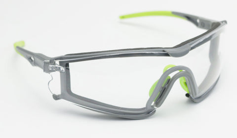 Image of Encon Scudo Safety Glasses Clear Anti-Fog Lens Green Frame Fire Resistant Foam Gasket