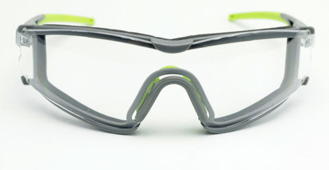 Image of Encon Scudo Safety Glasses Clear Anti-Fog Lens Green Frame Fire Resistant Foam Gasket