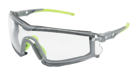 Image of Encon Scudo Safety Glasses Clear Anti-Fog Lens Green Frame Fire Resistant Foam Gasket