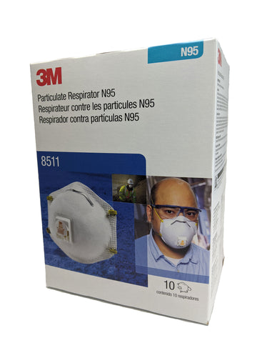 Image of 3M N95 Respirator Mask, model 8511, 1 box, 10 masks