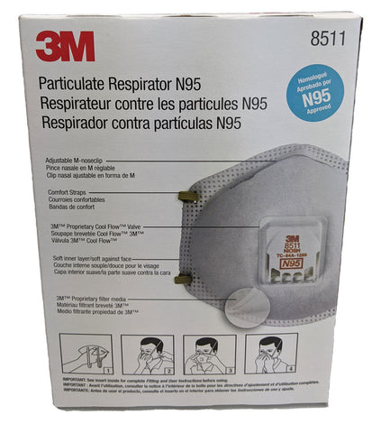 Image of 3M N95 Respirator Mask, model 8511, 1 box, 10 masks