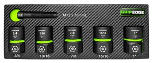 Grip Edge Tools 5-PC 1/2" Drive SAE RPT Socket Extractor with FORS set (standard length)