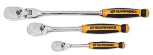 GearWrench 3 Piece 1/4 Inch & 3/8 Inch Drive 90-Tooth Dual Material Teardrop Ratchet Set