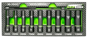 Grip Edge Tools 9-PC 1/4" Drive Metric RPT Socket Extractor with FORS set (deep length)