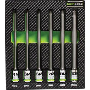 Grip Edge Tools 6-PC RPT 3/8 Inch Drive Long Metric Ball Hex Driver Set BHBM6LS