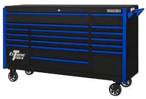 72" 17 Drawer Black/Blue Trim