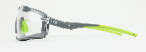 Image of Encon Scudo Safety Glasses Clear Anti-Fog Lens Green Frame Fire Resistant Foam Gasket
