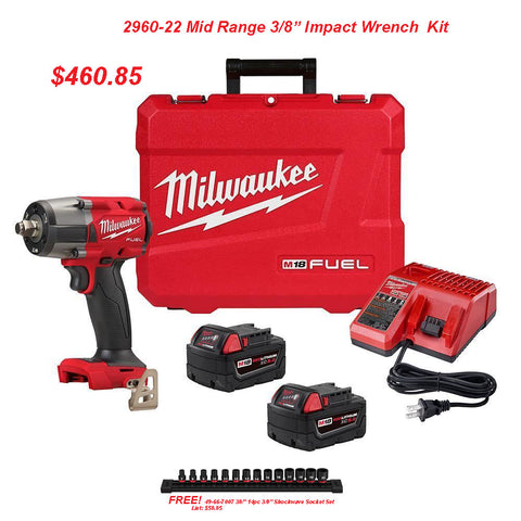 Milwaukee M18 Fuel 3/8" Mid Range Torque Impact Wrench Kit with Friction Ring 2960-22