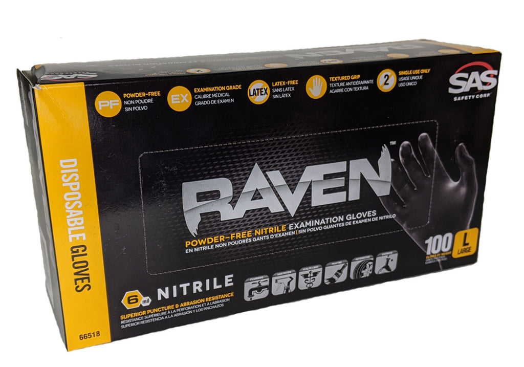 SAS Safety 66518 Raven Powder-Free Nitrile Gloves Size